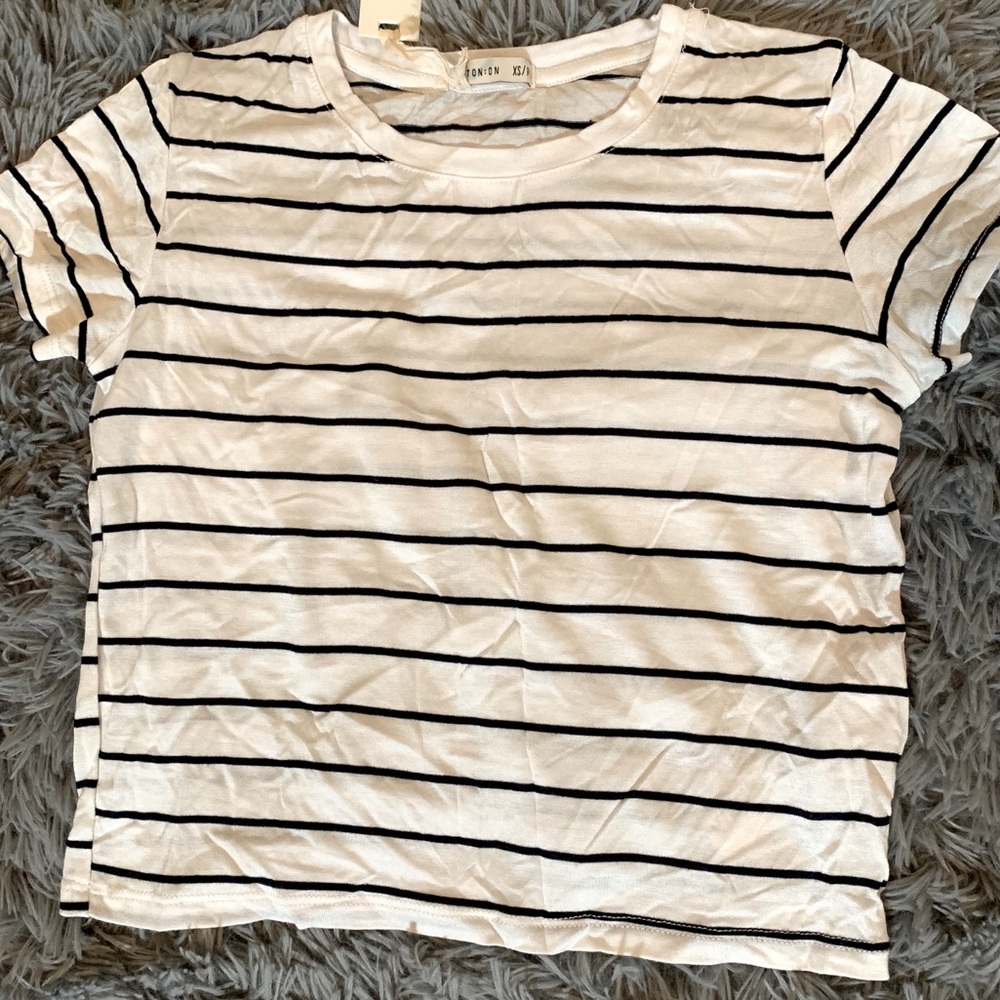 White cropped shirt w/ black stripes